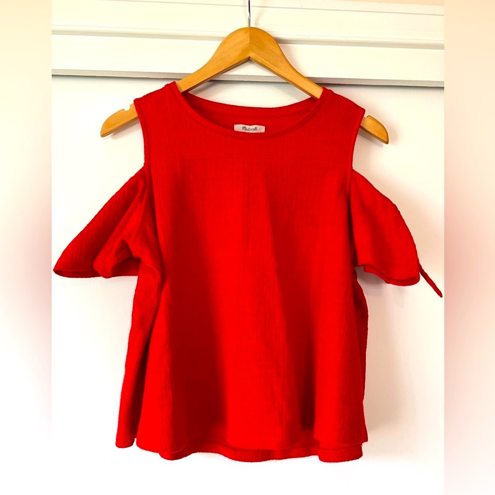 Madewell Vibrant Red Cut-Out Blouse with Relaxed Fit- Size M